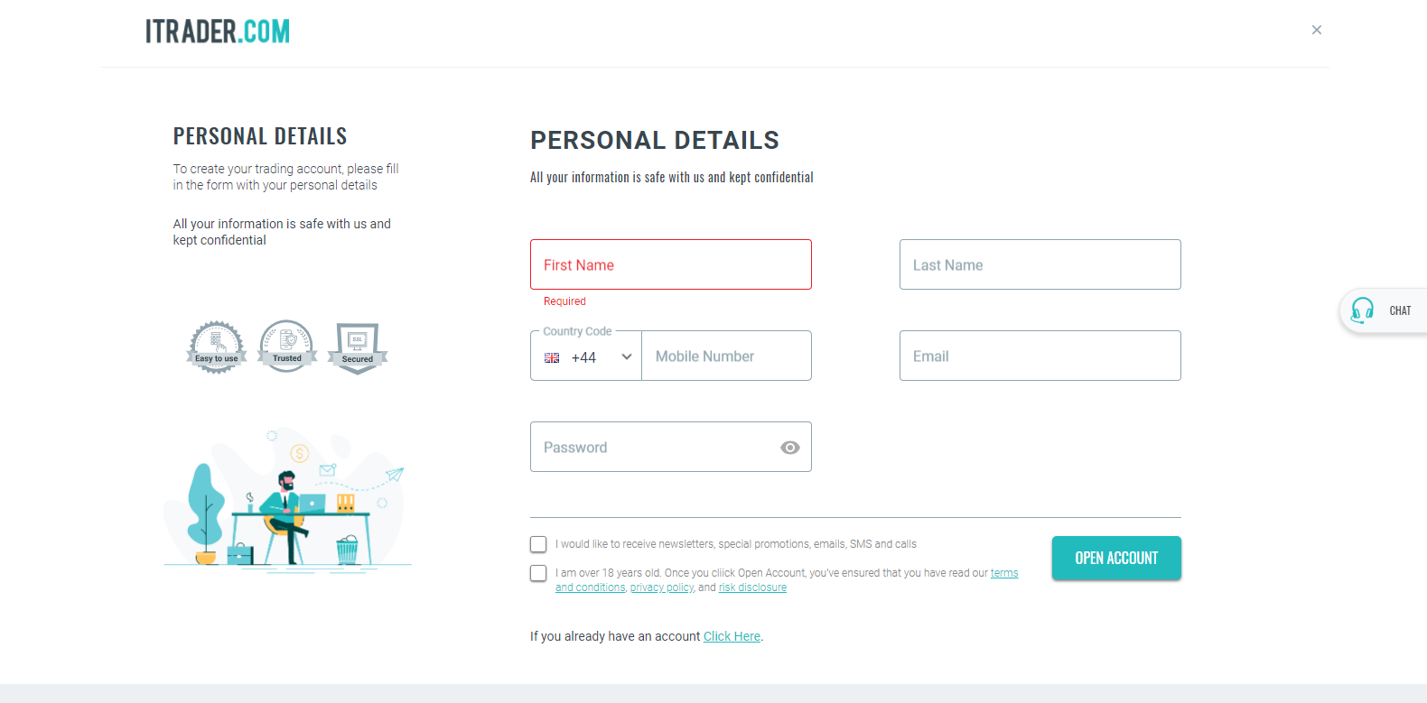 ITRADER registration page ITRADER registration page